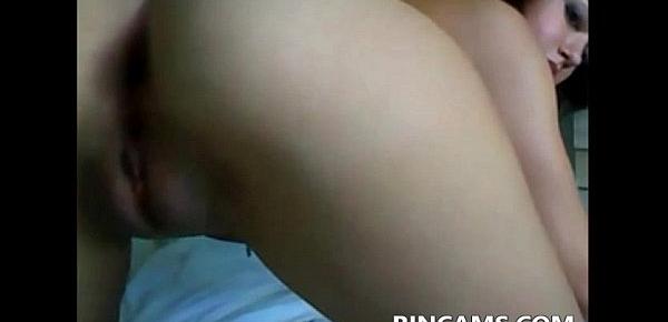  Cam-girl fingering and teasing close-up
